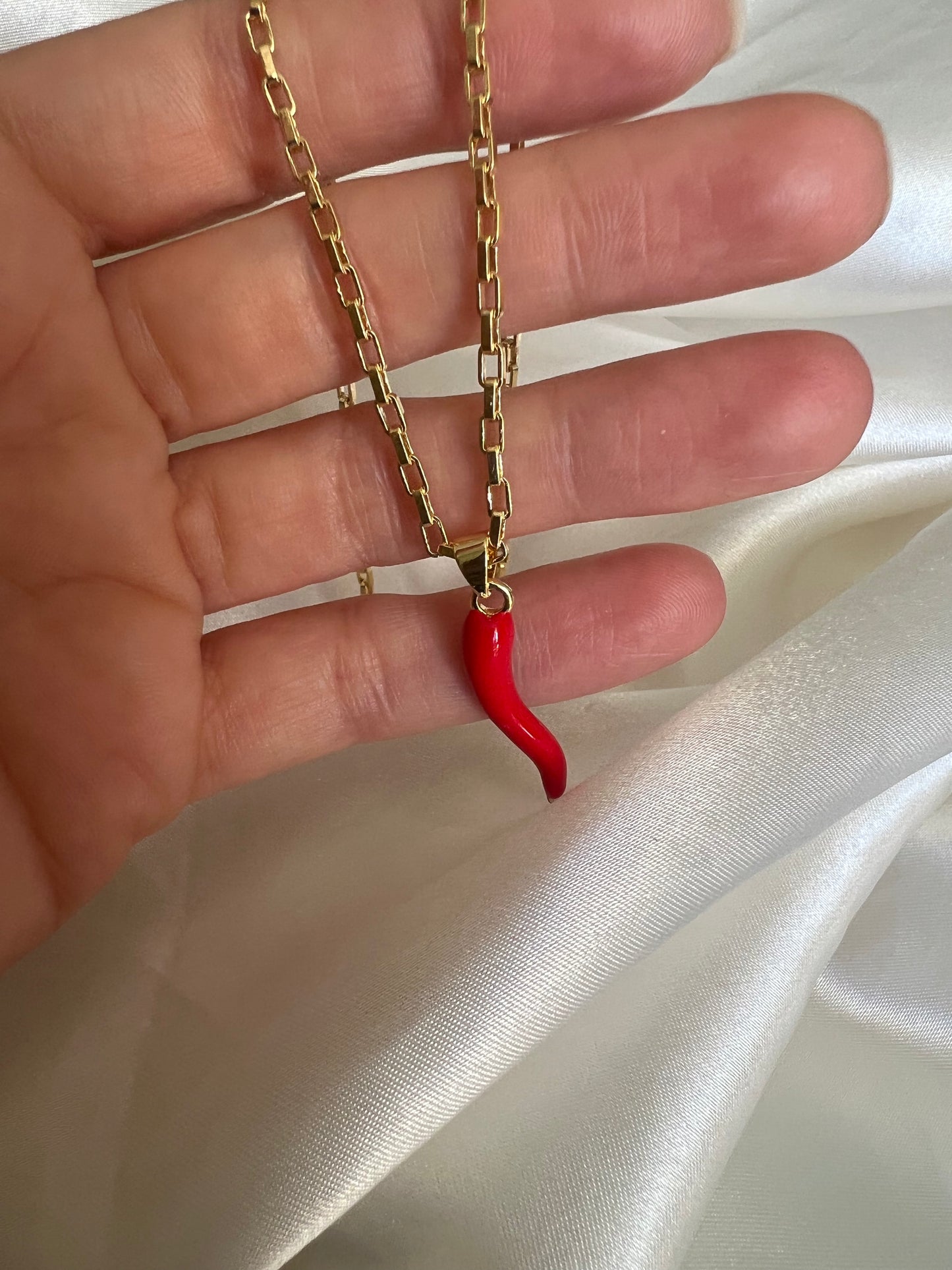 Red Cornicello Charm Necklace