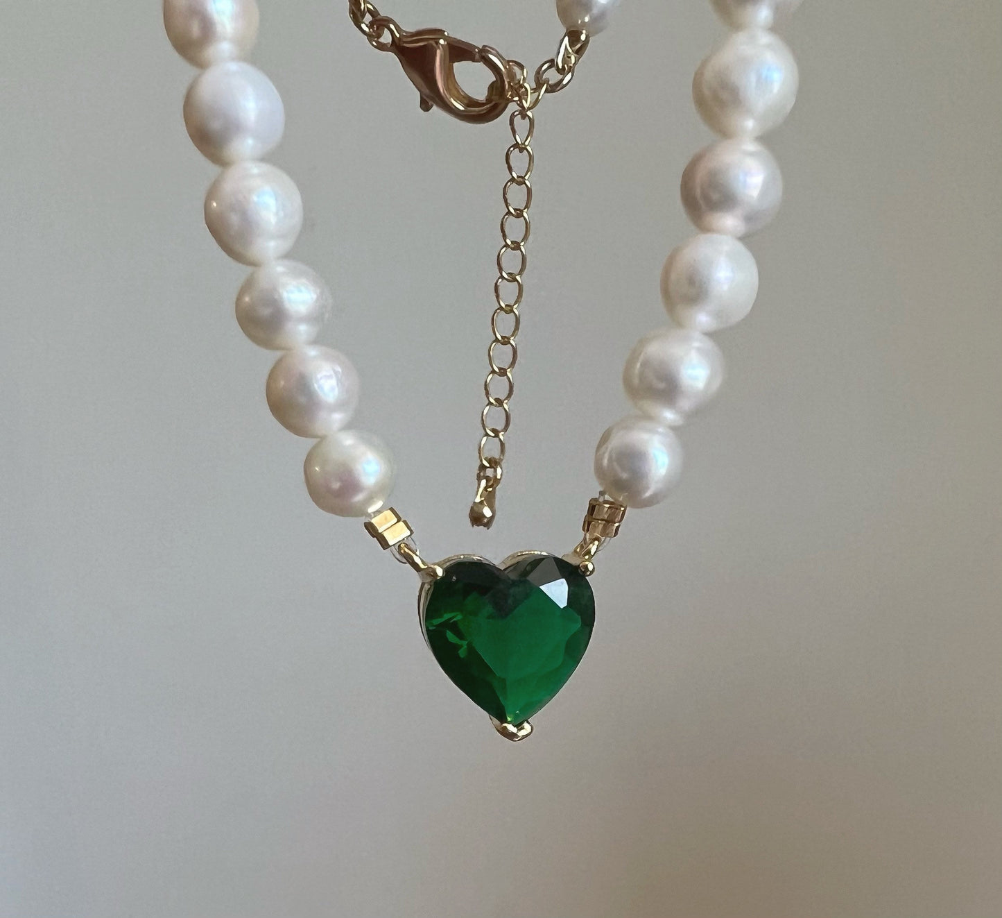 Anahata Green Heart Pearl Necklace