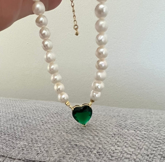 Anahata Green Heart Pearl Necklace