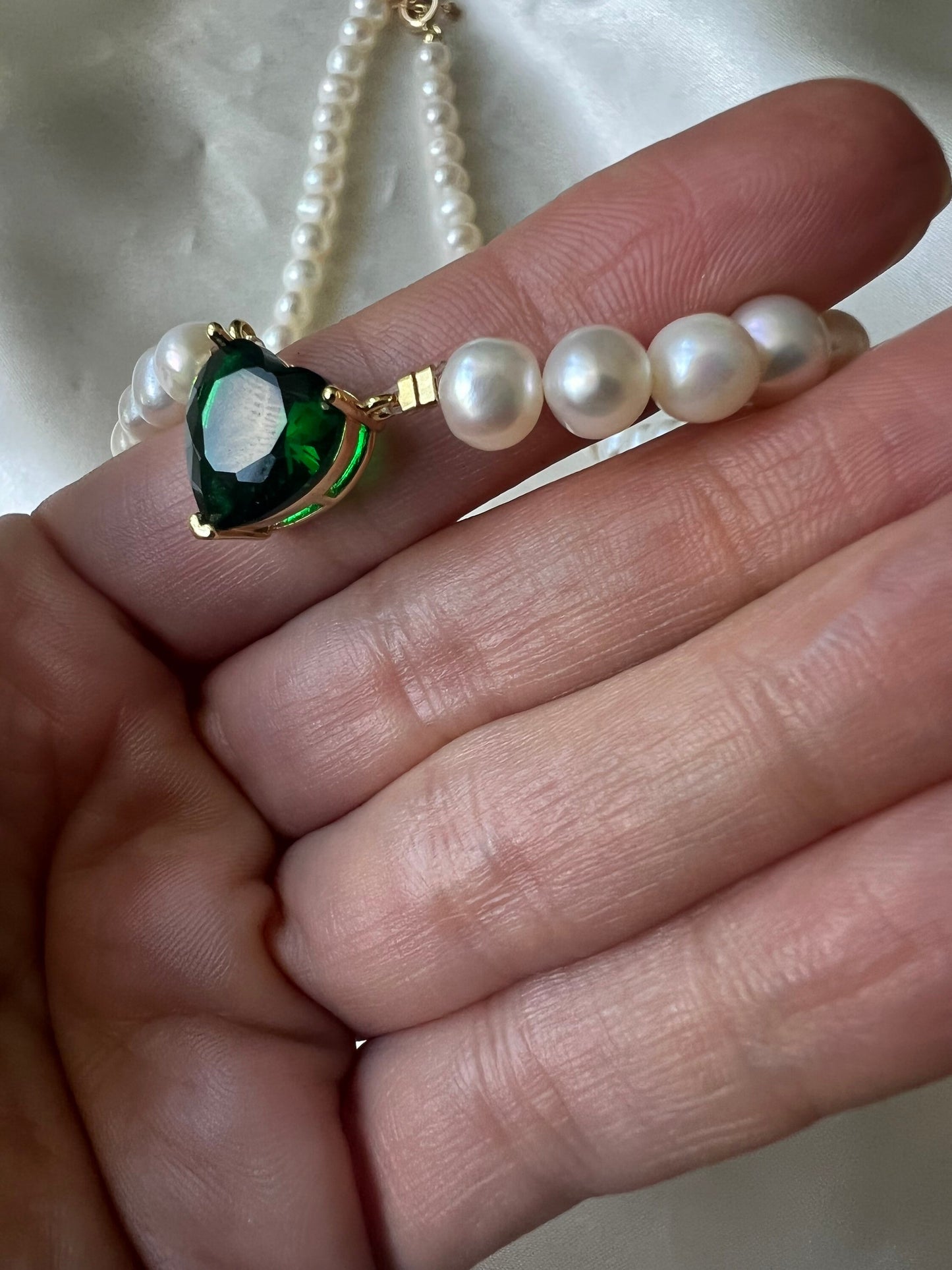 Anahata Green Heart Pearl Necklace