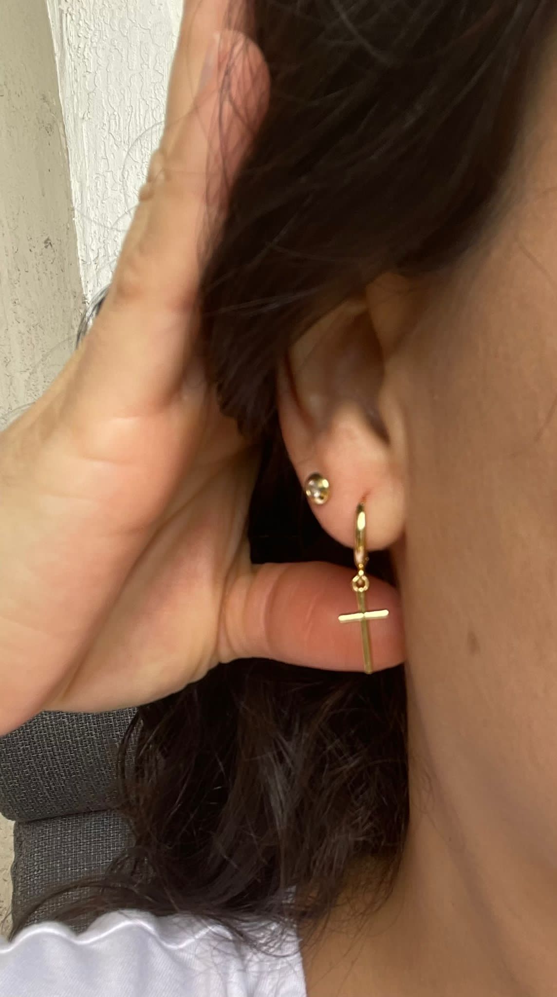 Cross Dangle Huggies Hoop Earrings