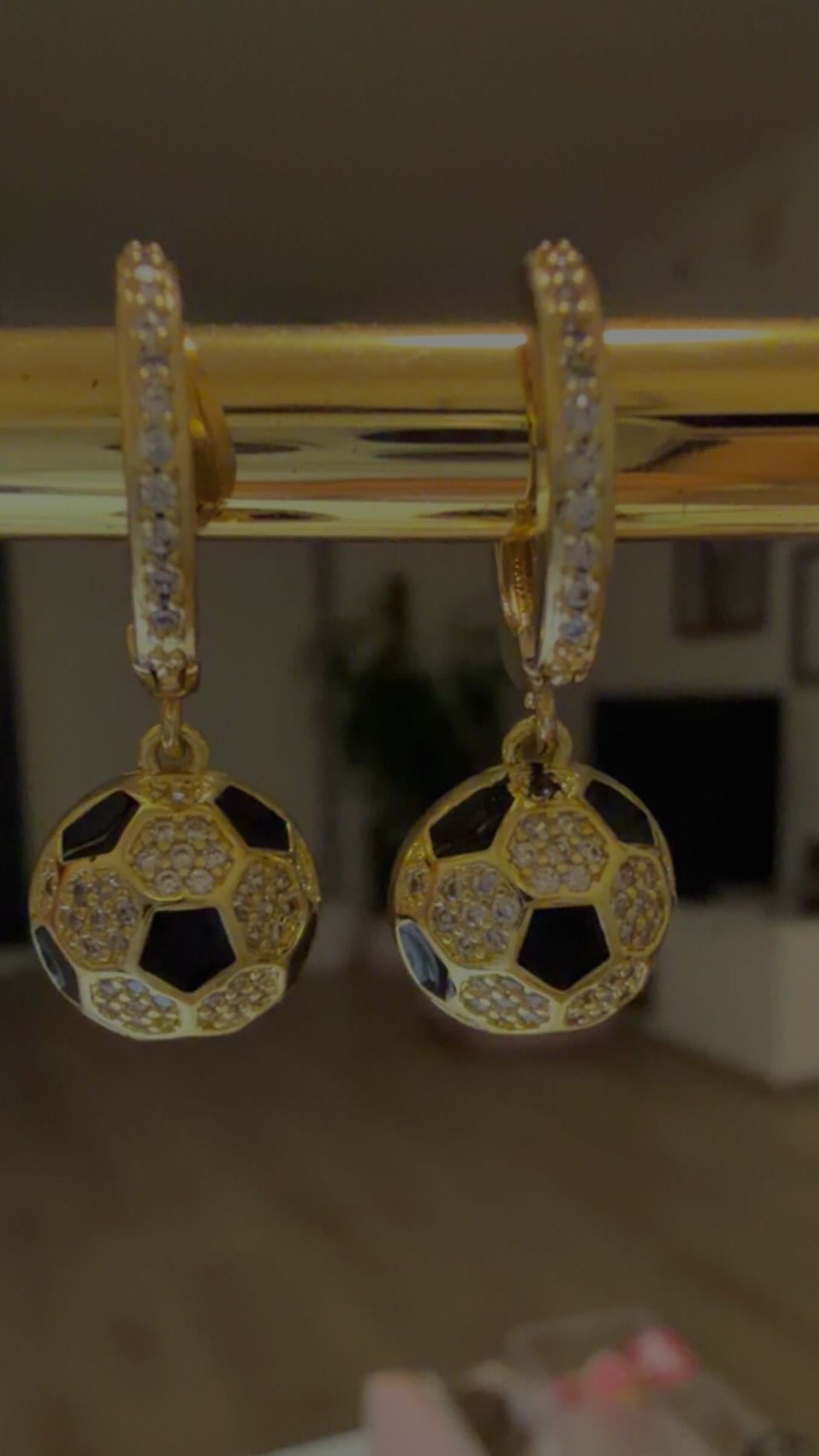 Rhinestones Soccer Ball Hoop Earrings