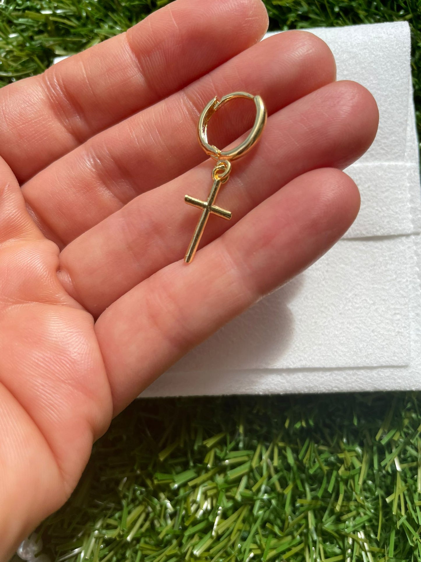 Cross Dangle Huggies Hoop Earrings