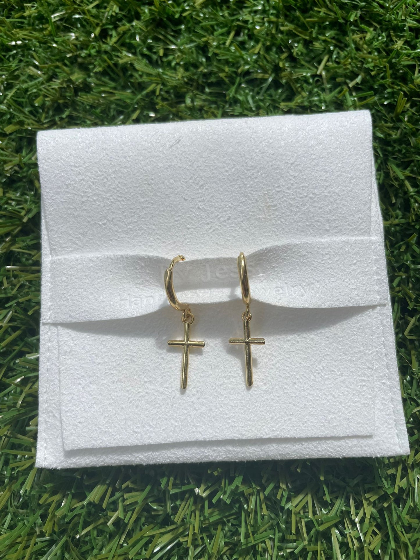 Cross Dangle Huggies Hoop Earrings
