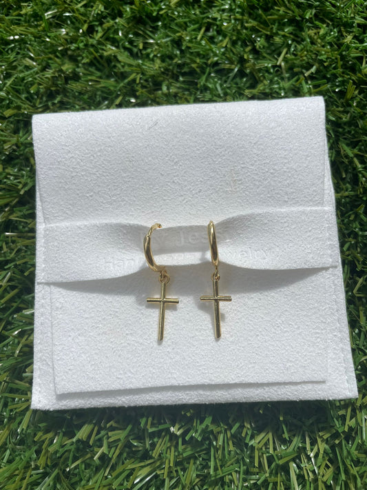Cross Dangle Huggies Hoop Earrings