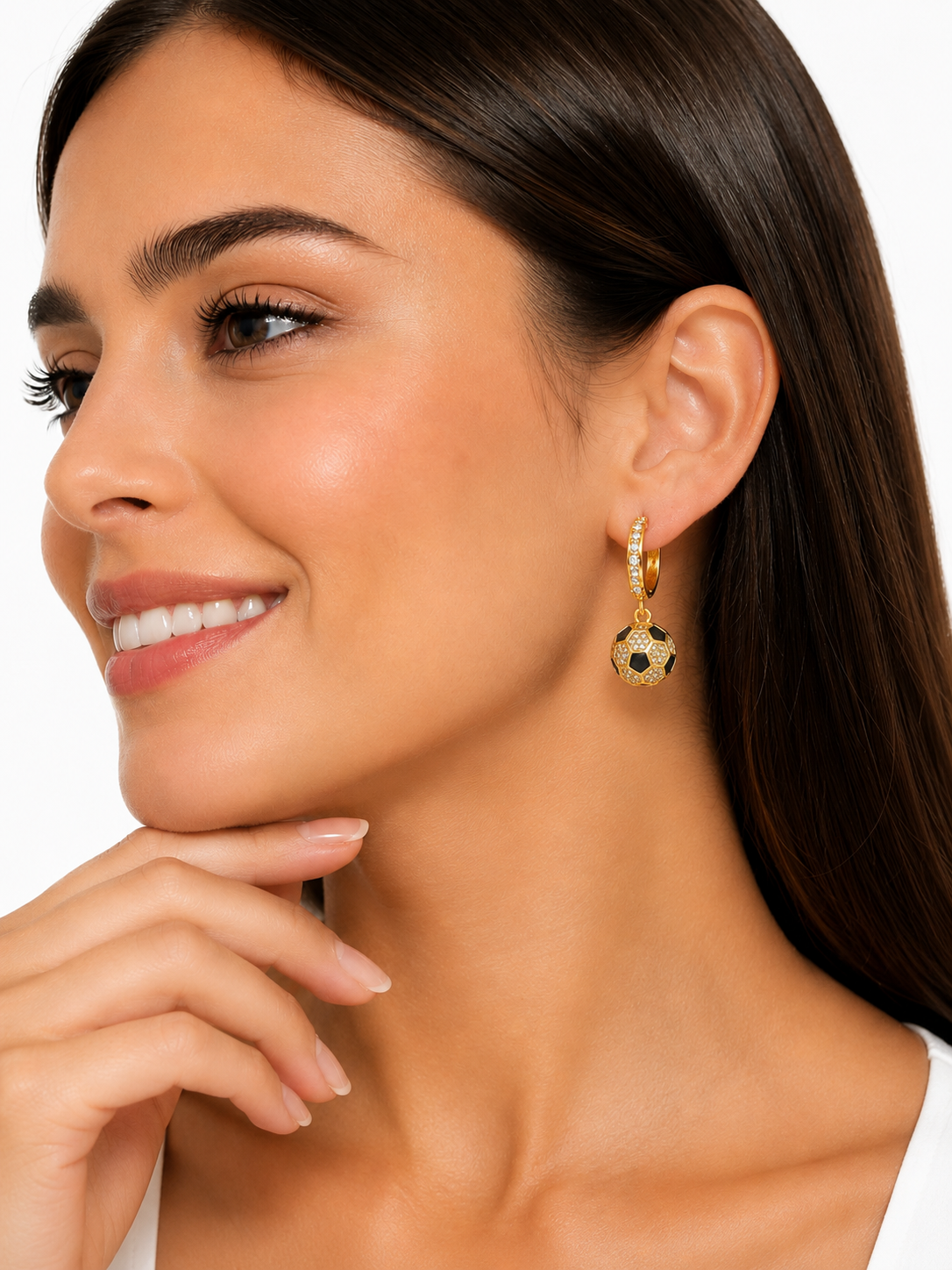 Rhinestones Soccer Ball Hoop Earrings