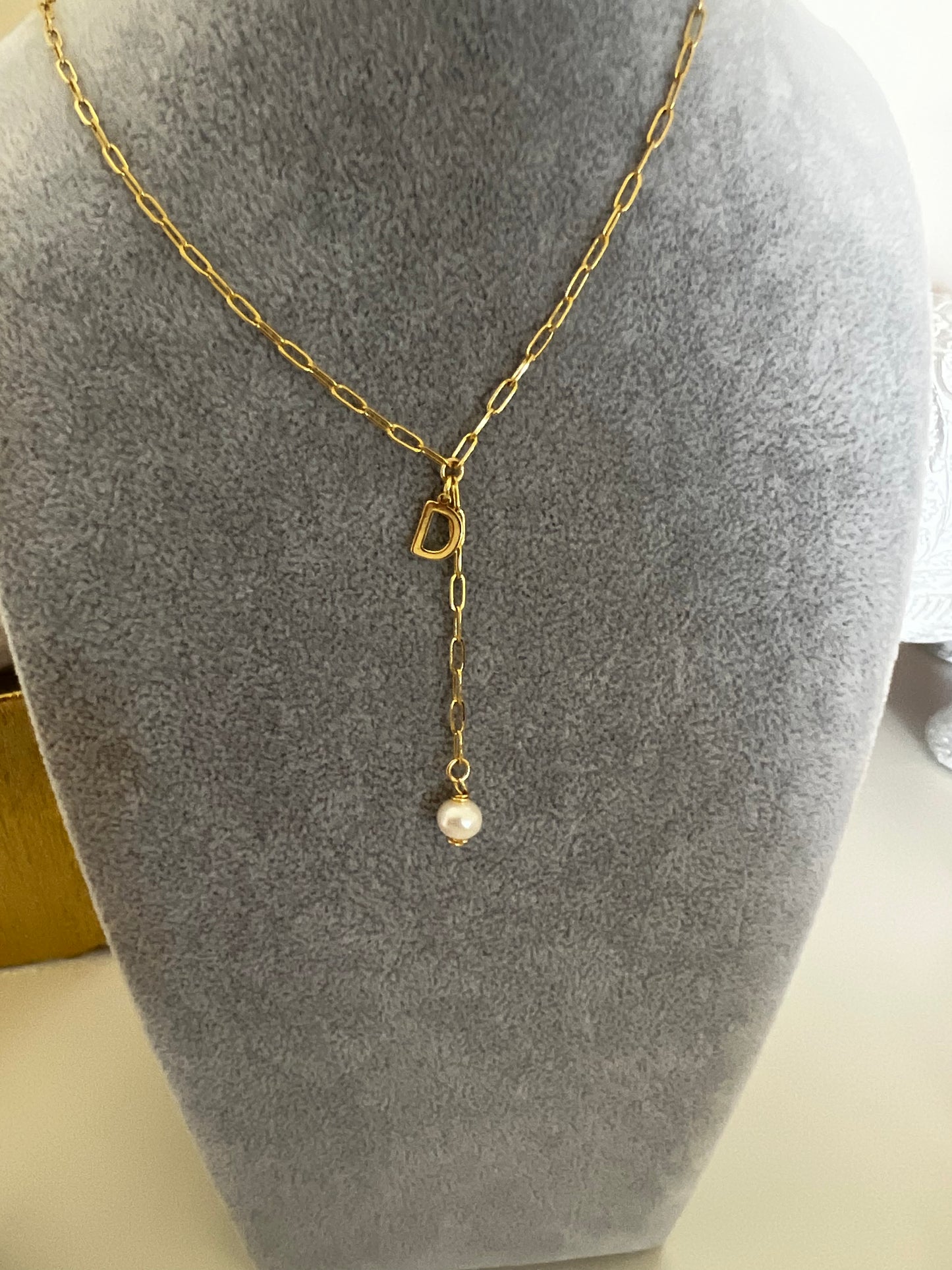 Lariat Paperclip Chain with Small Initial Letter Dangled