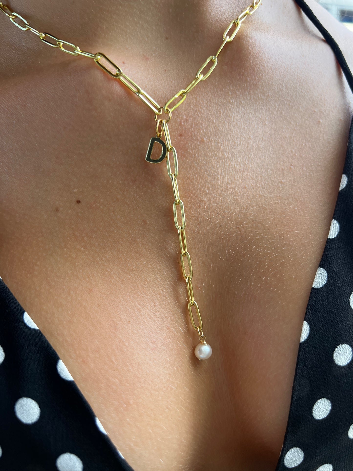 Lariat Paperclip Chain with Small Initial Letter Dangled
