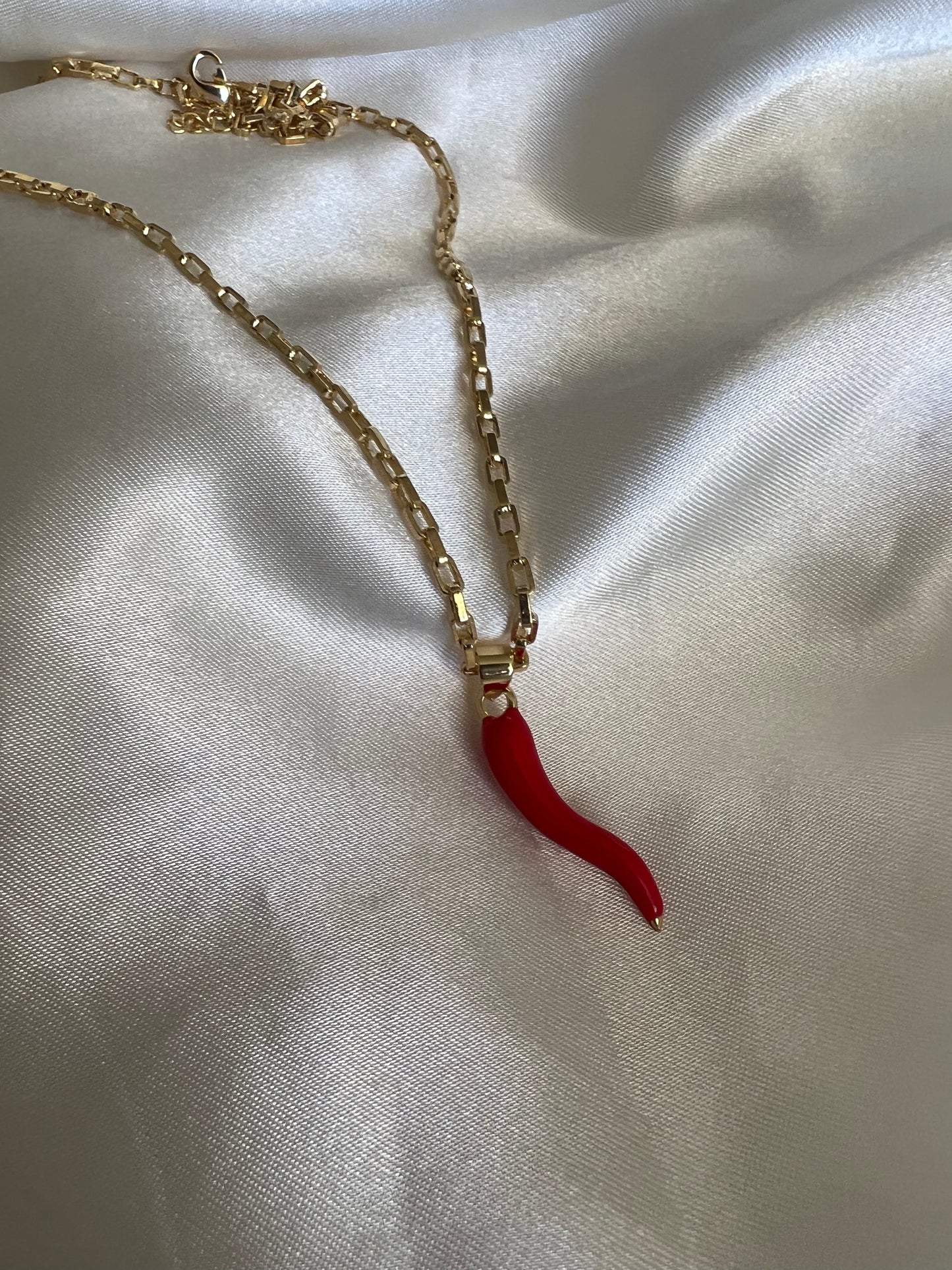 Red Cornicello Charm Necklace