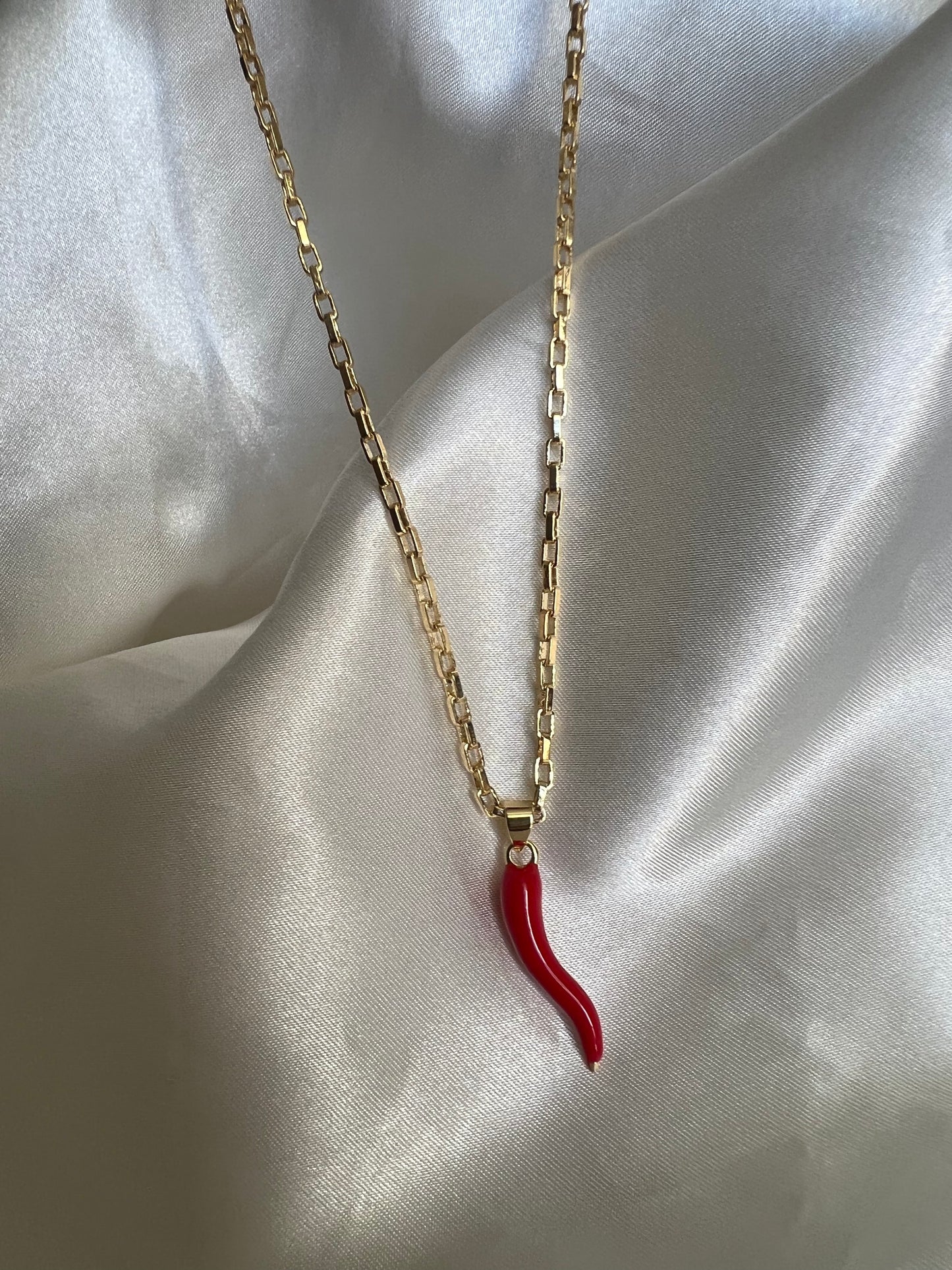 Red Cornicello Charm Necklace