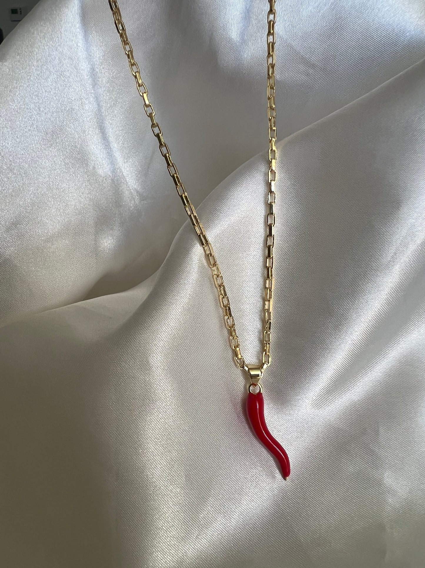 Red Cornicello Charm Necklace