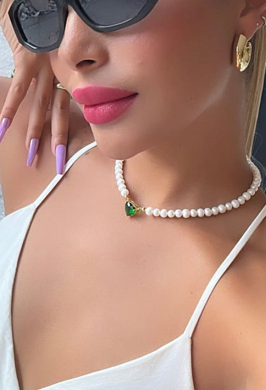 Anahata Green Heart Pearl Necklace